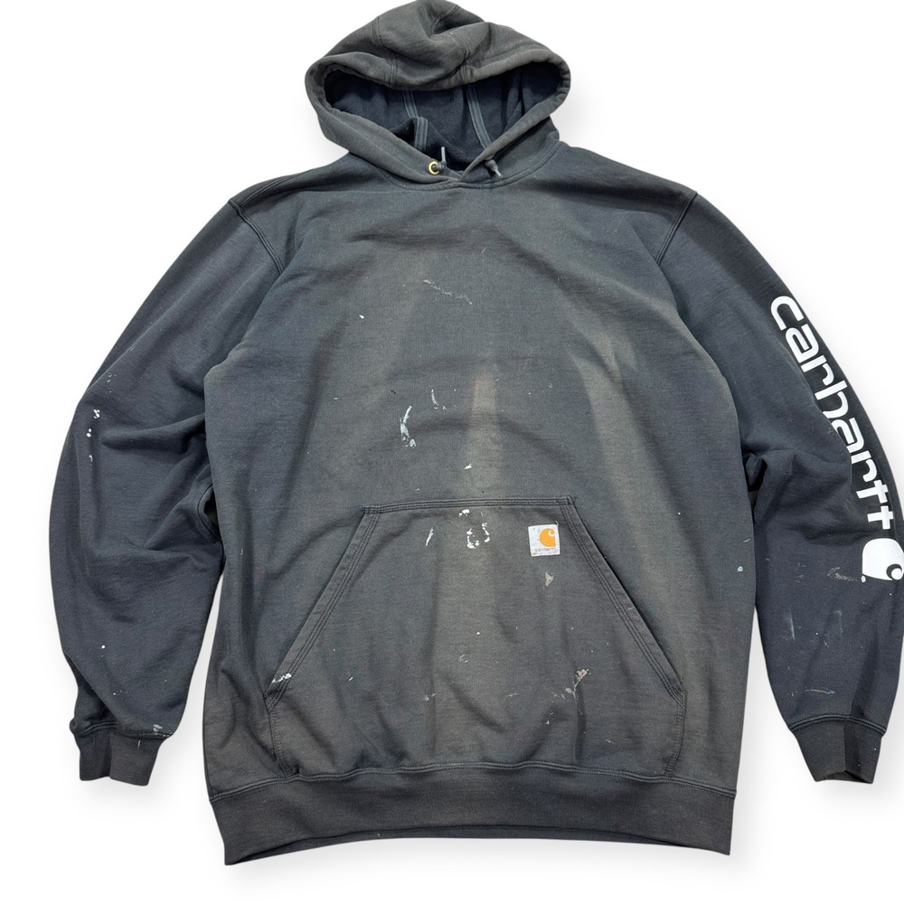 Carhartt Hoodie Men's LT Black Spell‎ Out Logo Sleeve Fleece K288 BLK Thrashed